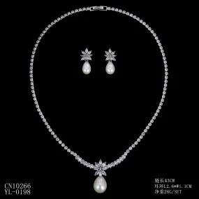 Cubic zirconia Pearl wedding necklace earring set CN10266