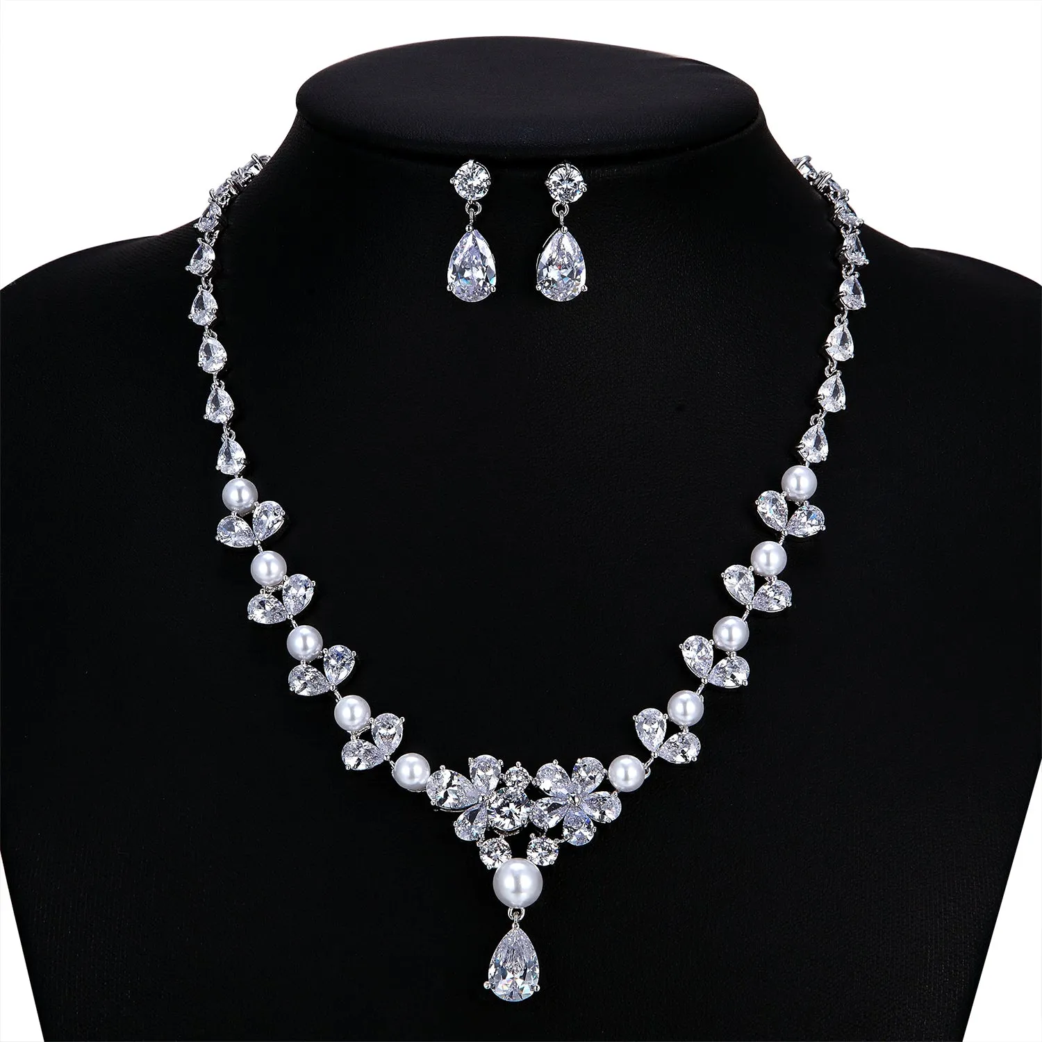 Cubic Zirconia Wedding Necklace Earring Set,Women Accessories Jewelry CN10254