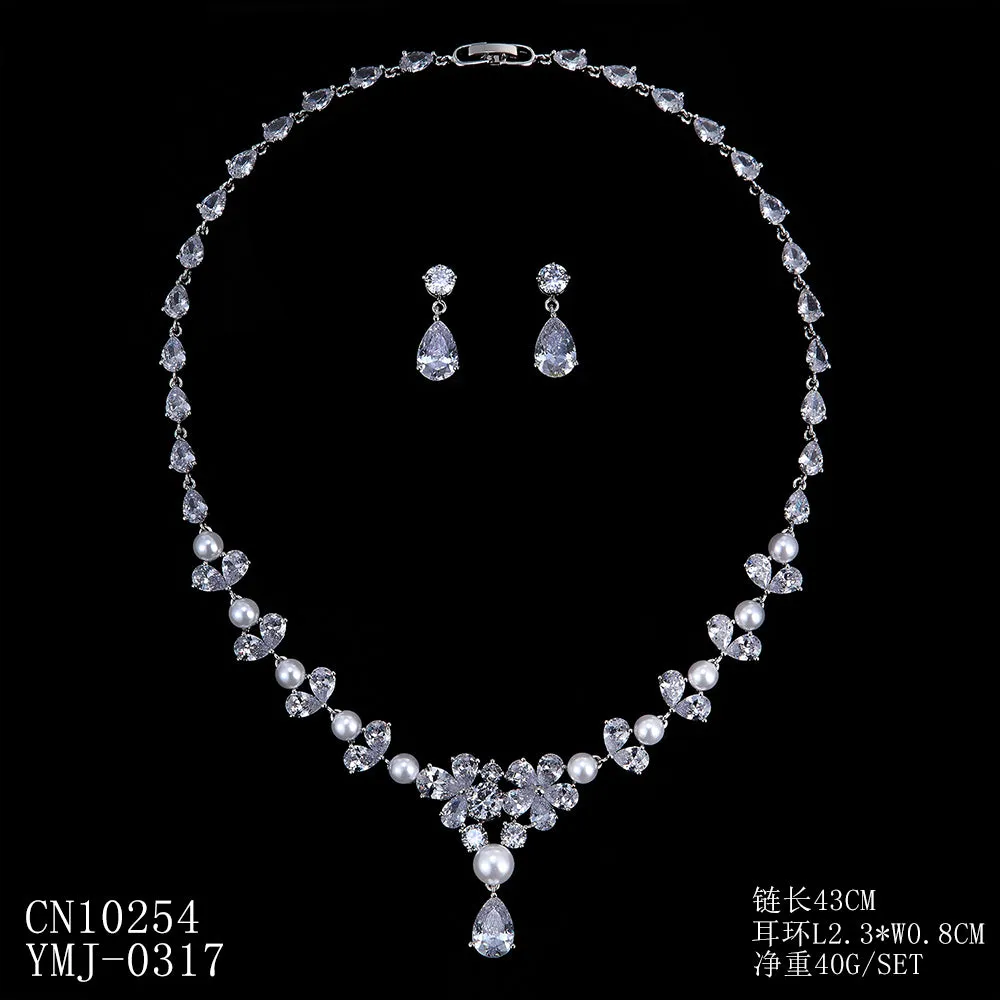 Cubic Zirconia Wedding Necklace Earring Set,Women Accessories Jewelry CN10254