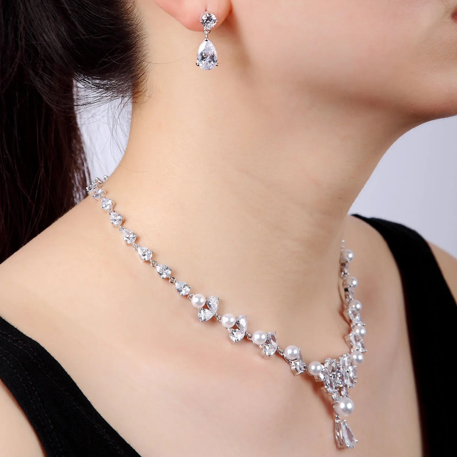 Cubic Zirconia Wedding Necklace Earring Set,Women Accessories Jewelry CN10254