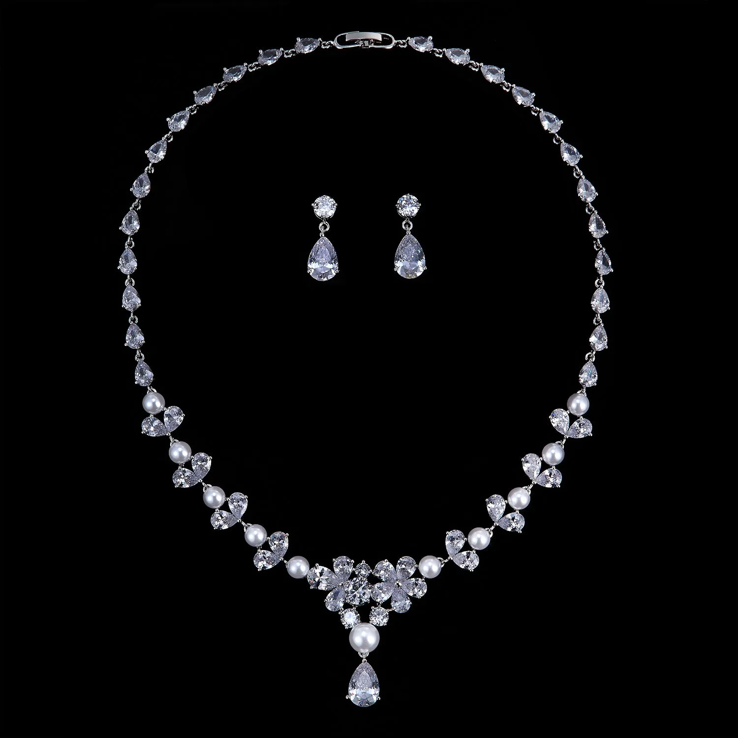 Cubic Zirconia Wedding Necklace Earring Set,Women Accessories Jewelry CN10254