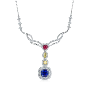 Cushion Cut 2.96 Carat Lab Created Gemstone Pendant Necklace in S925 Silver with Platinum Plating