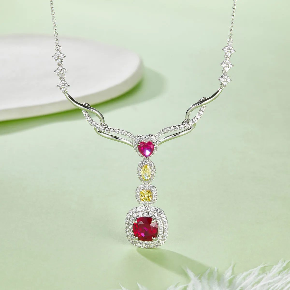 Cushion Cut 2.96 Carat Lab Created Gemstone Pendant Necklace in S925 Silver with Platinum Plating