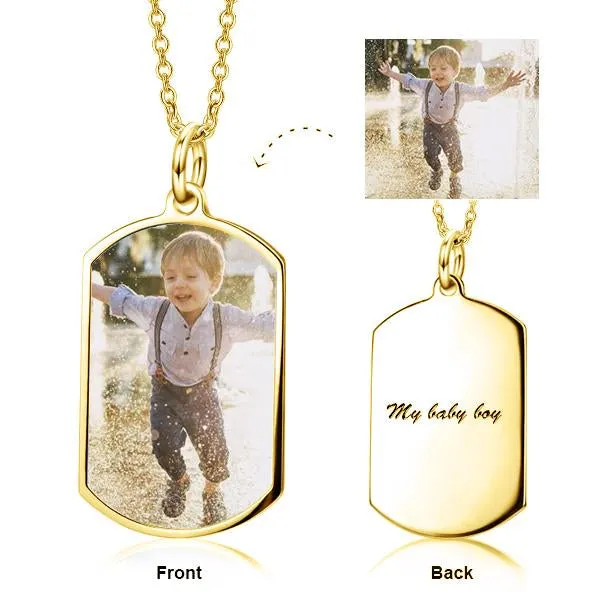 Custom Dog Tag Photo Necklace- Crystal Photo Pendant