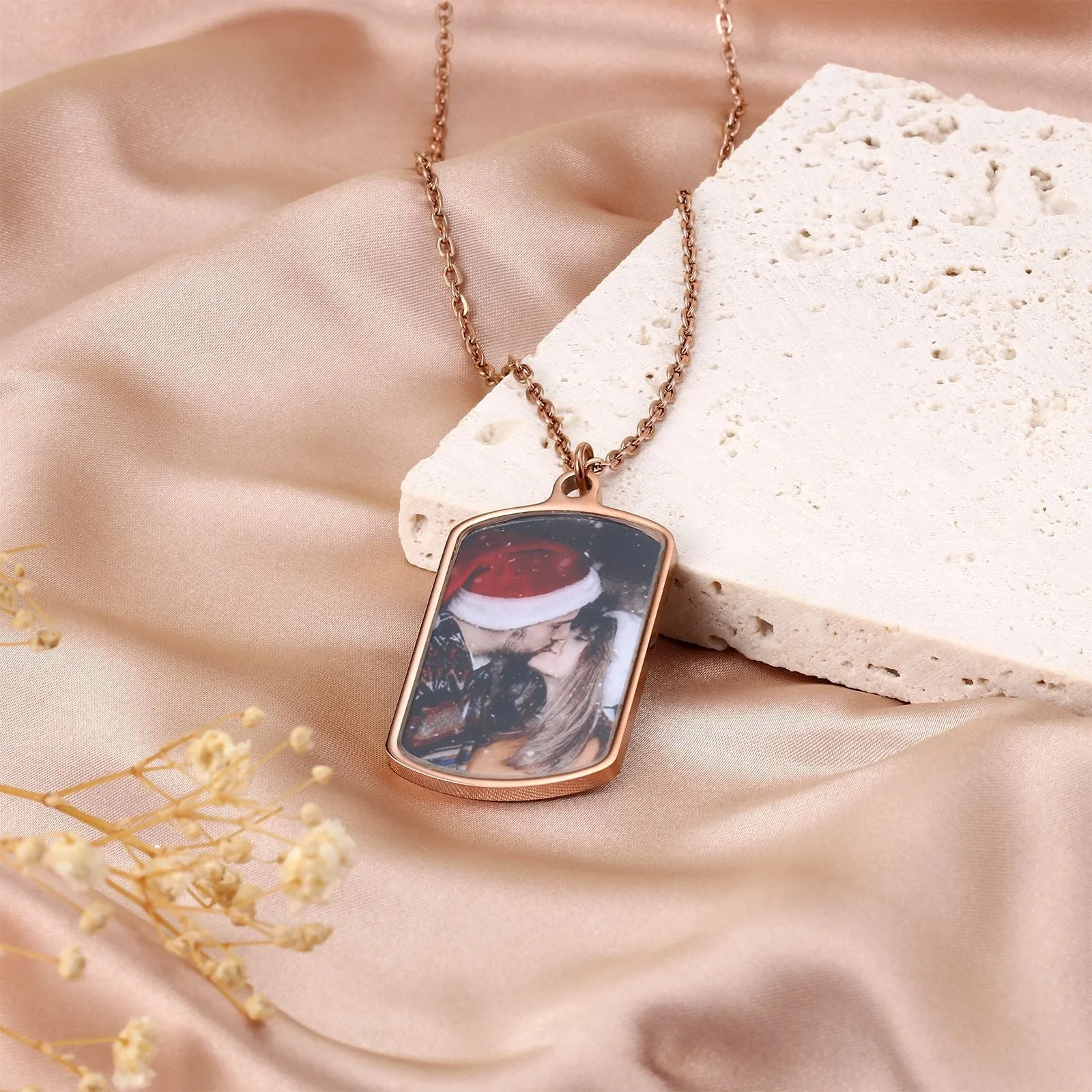 Custom Dog Tag Photo Necklace- Crystal Photo Pendant