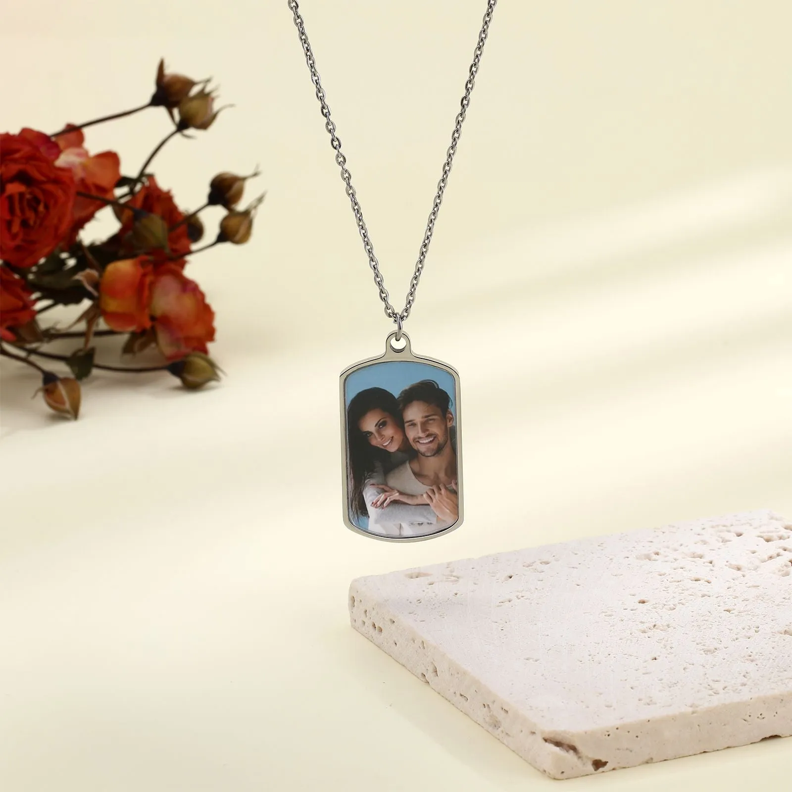 Custom Dog Tag Photo Necklace- Crystal Photo Pendant