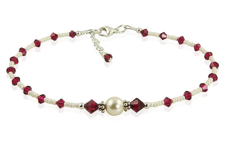 Custom Jewel Tones Crystal Pearl Anklet