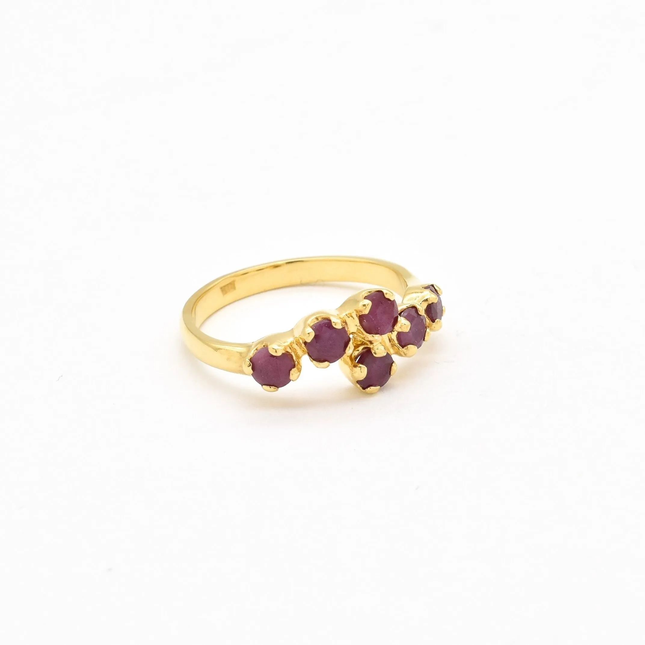 Dainty Ruby Gold Ring - Asymmetric Band, Natural Ruby Ring