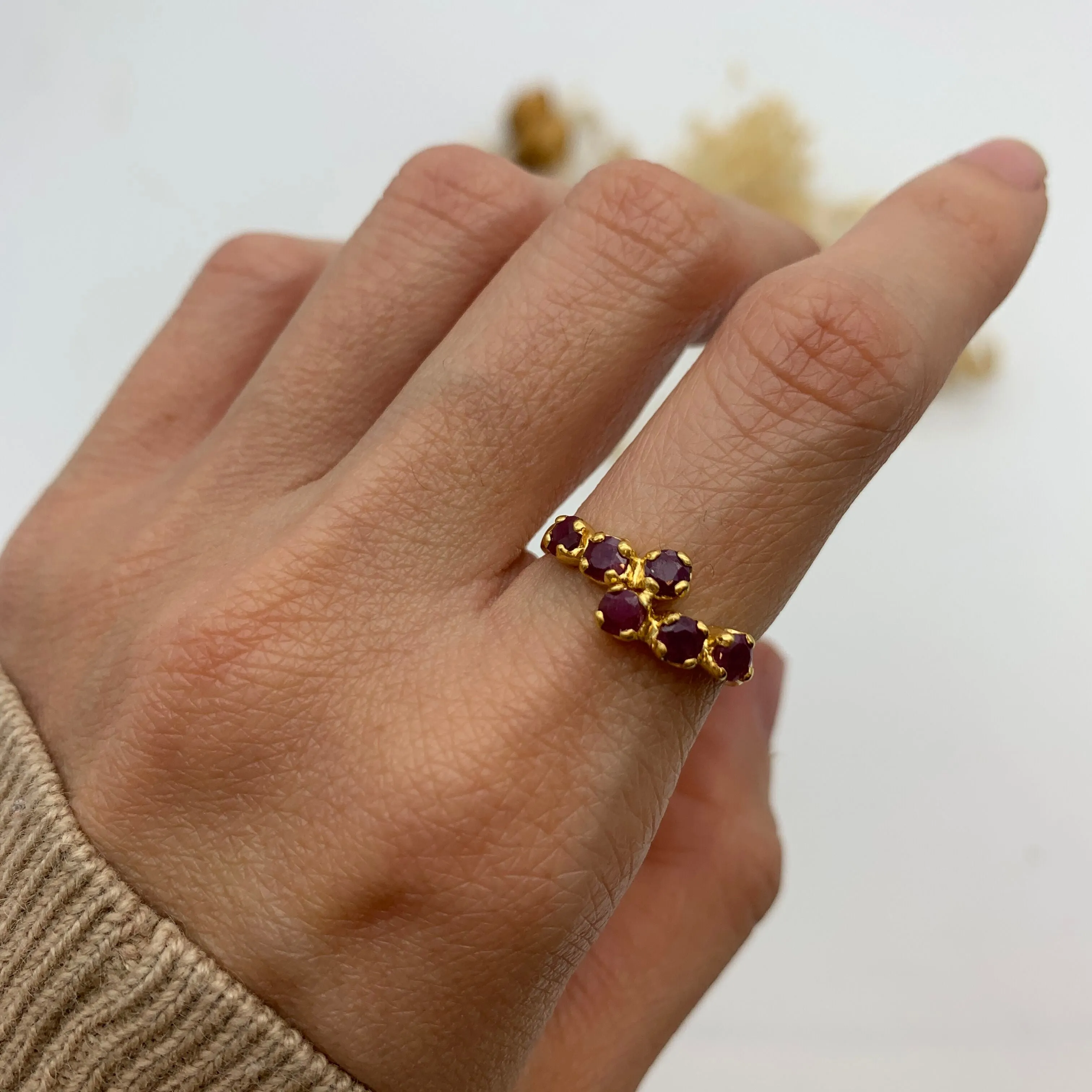 Dainty Ruby Gold Ring - Asymmetric Band, Natural Ruby Ring