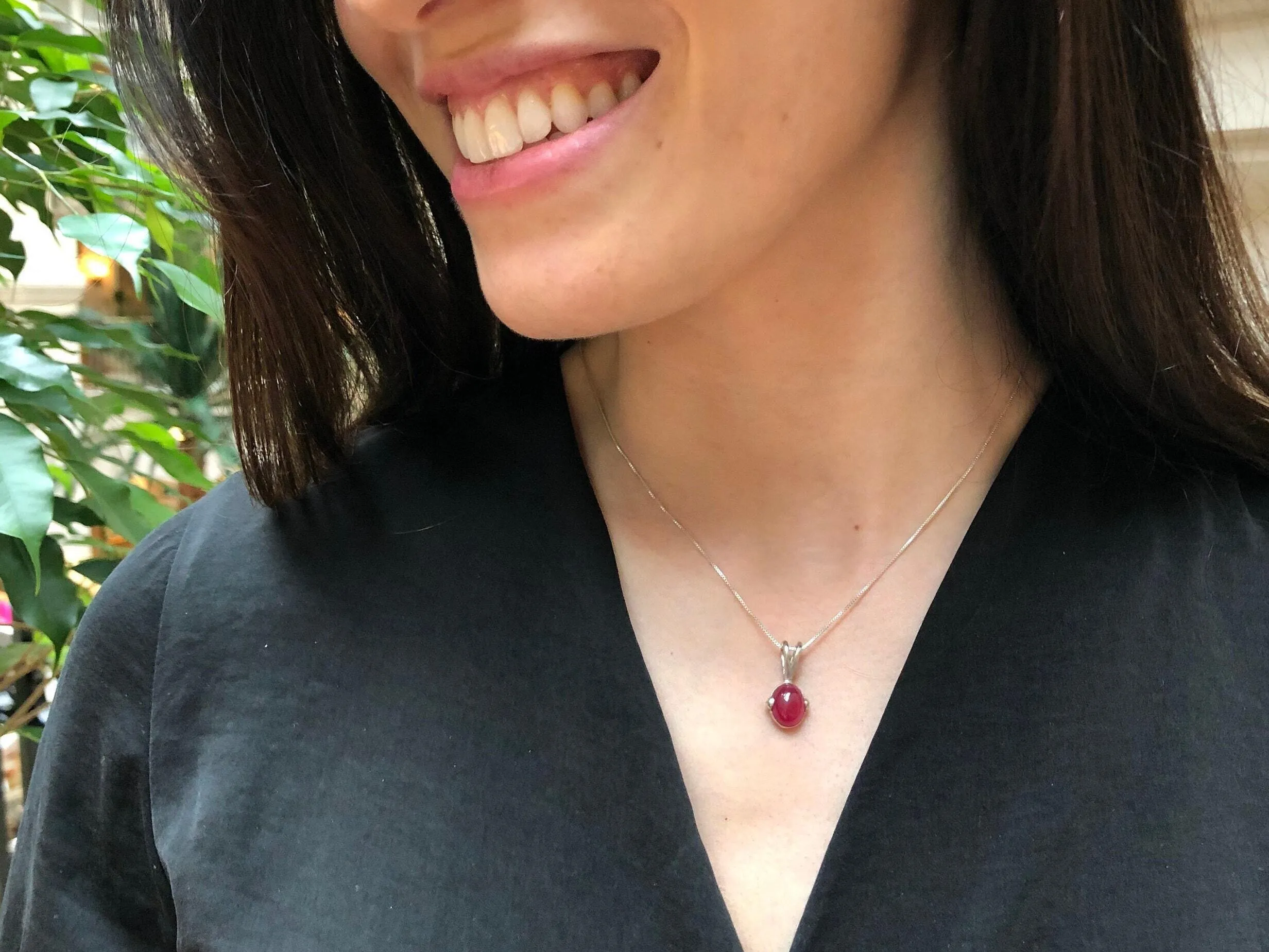 Dainty Ruby Pendant - Natural Ruby Necklace - Oval Vintage Necklace