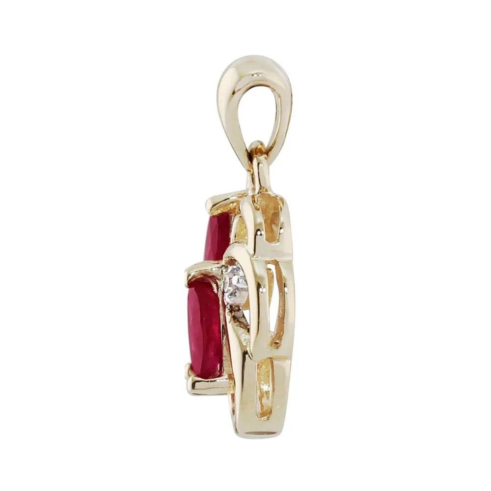 Damen 375 Gold 9 Karat Gelbgold Marquise Rubin Blumenmuster Stil Anhänger Halskette Rot mit Diamant Akzent Ring 45cm