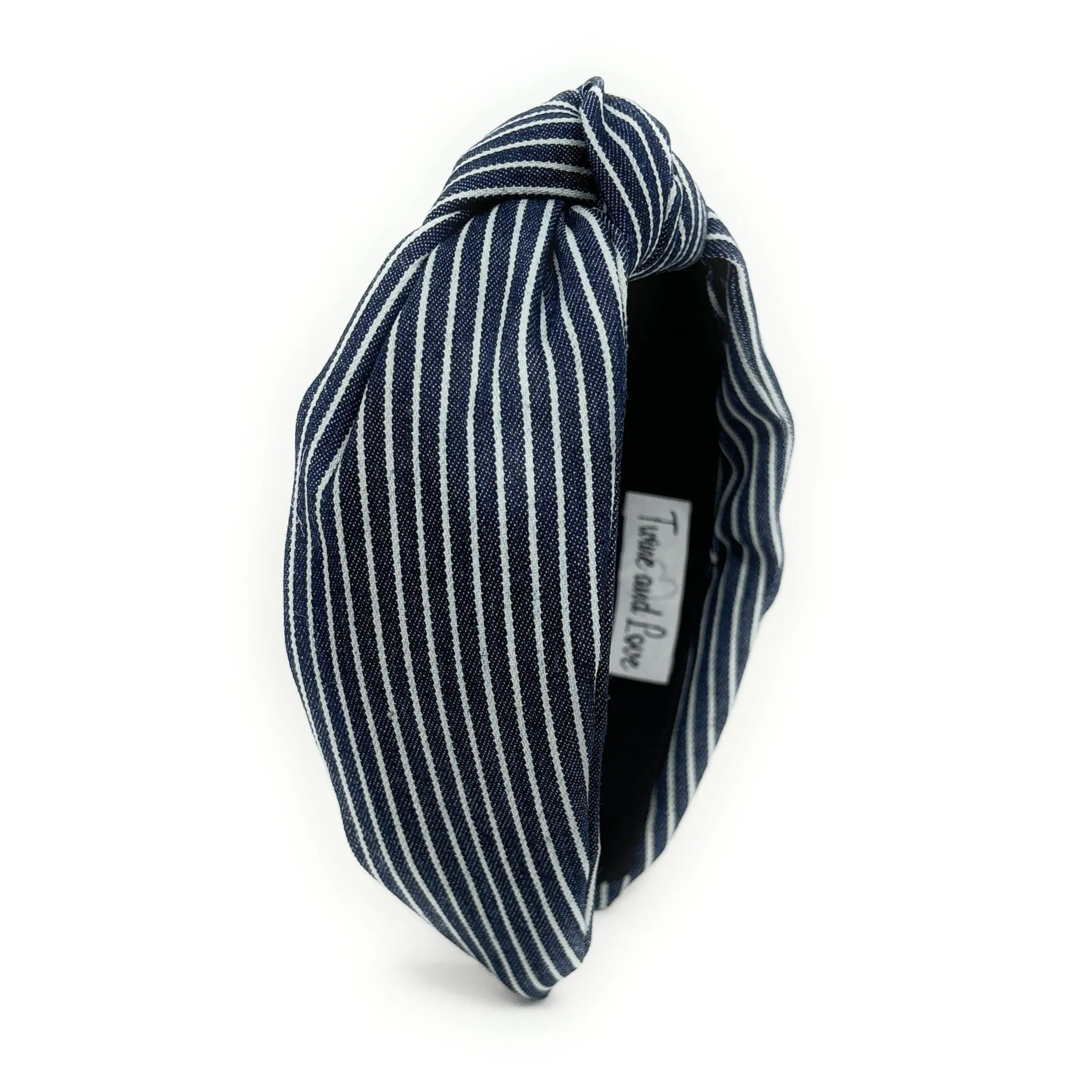 Dark Blue Striped Denim Knot Headband