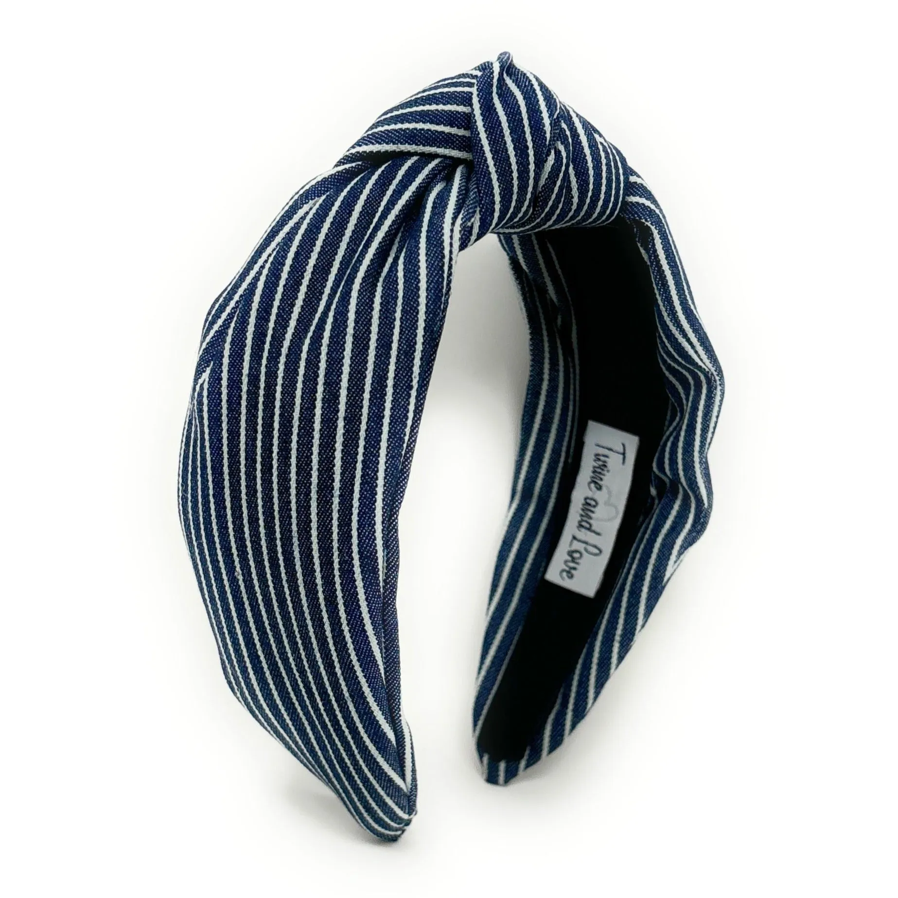 Dark Blue Striped Denim Knot Headband