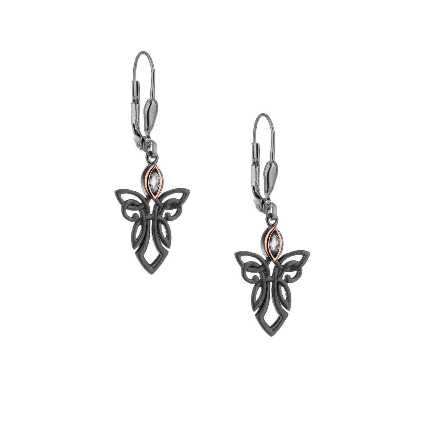 Darkened Silver and 10k Rose Gold Guardian Angel Earrings - Amethyst/Blue Topaz/Peridot/Cubic Zirconia