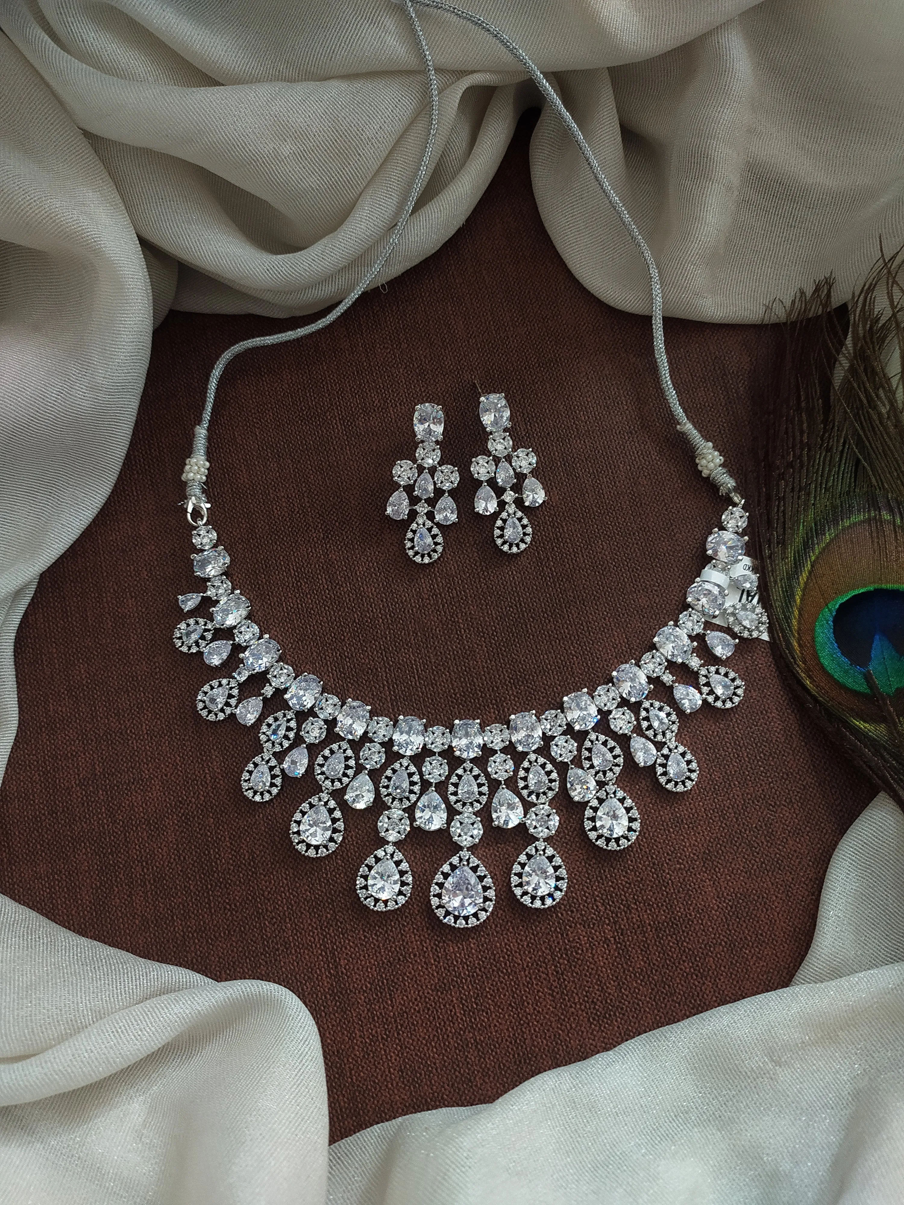 Dazzling Elegance Rhodium-Plated Zircon Necklace Set