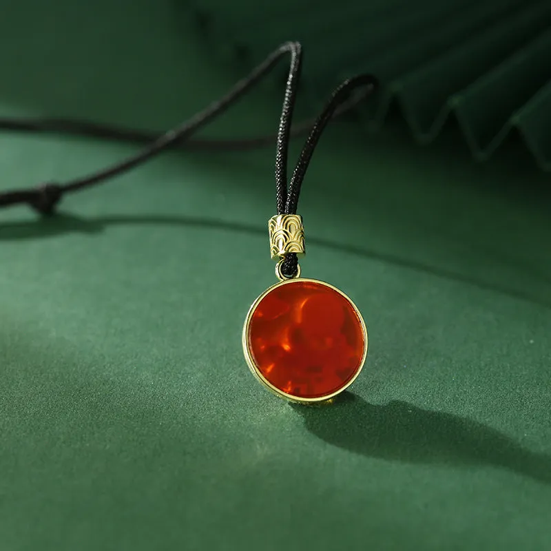 Deer with Green Zircon Red Agate Circle Pendant Silver Necklace for Women