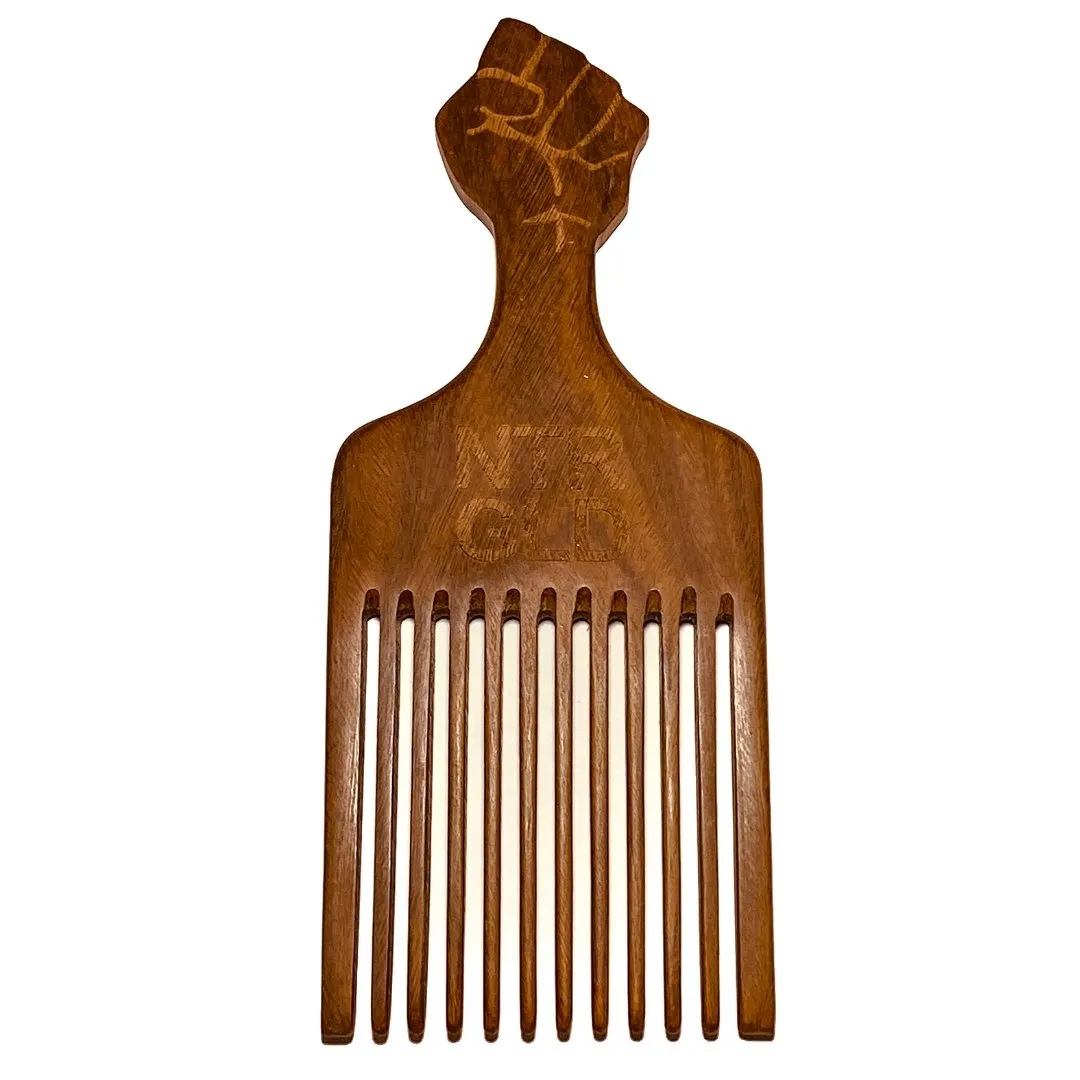 DEFECT!! -  Black Fist Power Pick - 7.5 Inches || Oil Infused Wooden Comb