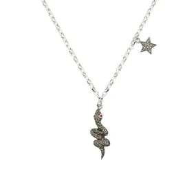 Diamond & Silver Snake & Double-Sided Star Necklace