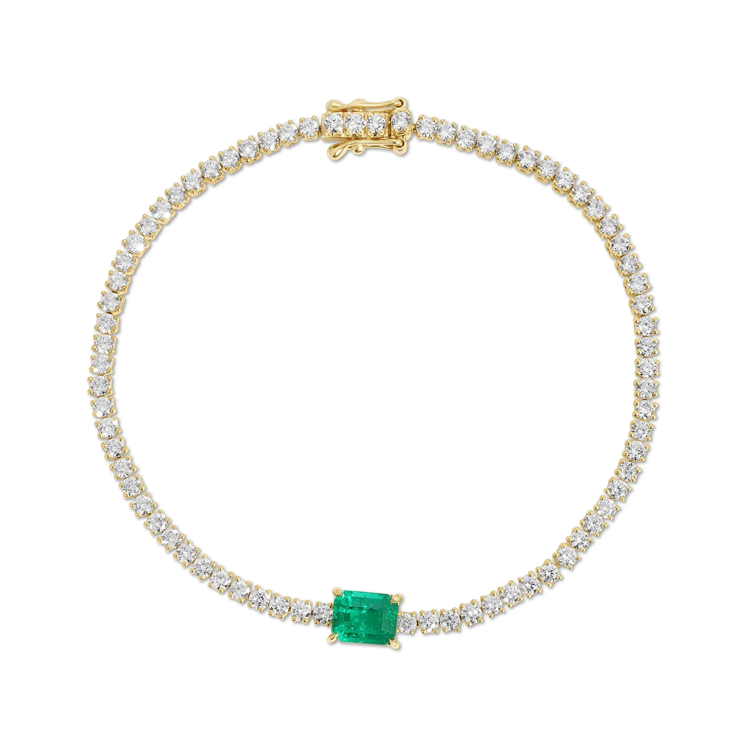 DIAMOND HEPBURN BRACELET WITH EMERALD CUT EMERALD CENTER