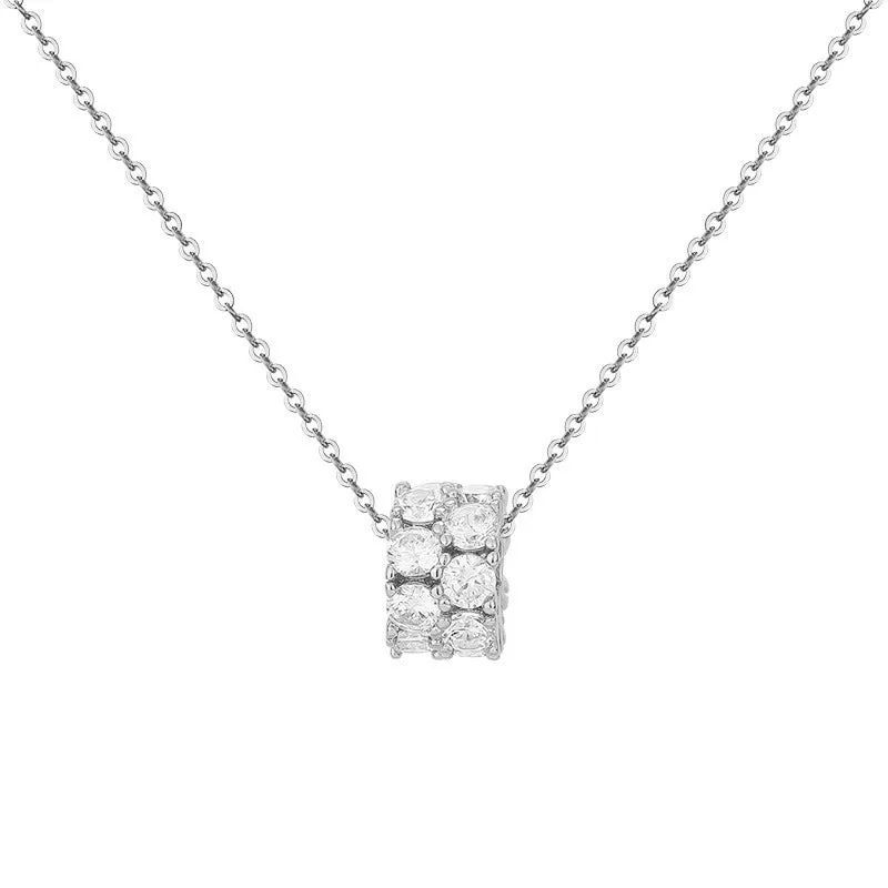 Double Row Zircon Ring Pendant Silver Necklace for Women