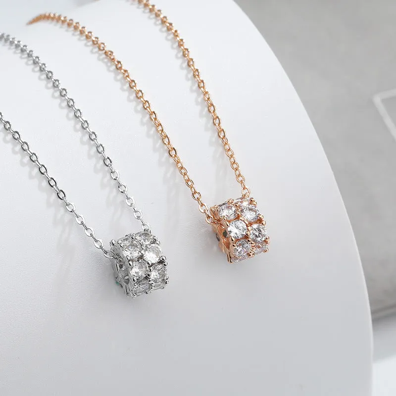 Double Row Zircon Ring Pendant Silver Necklace for Women