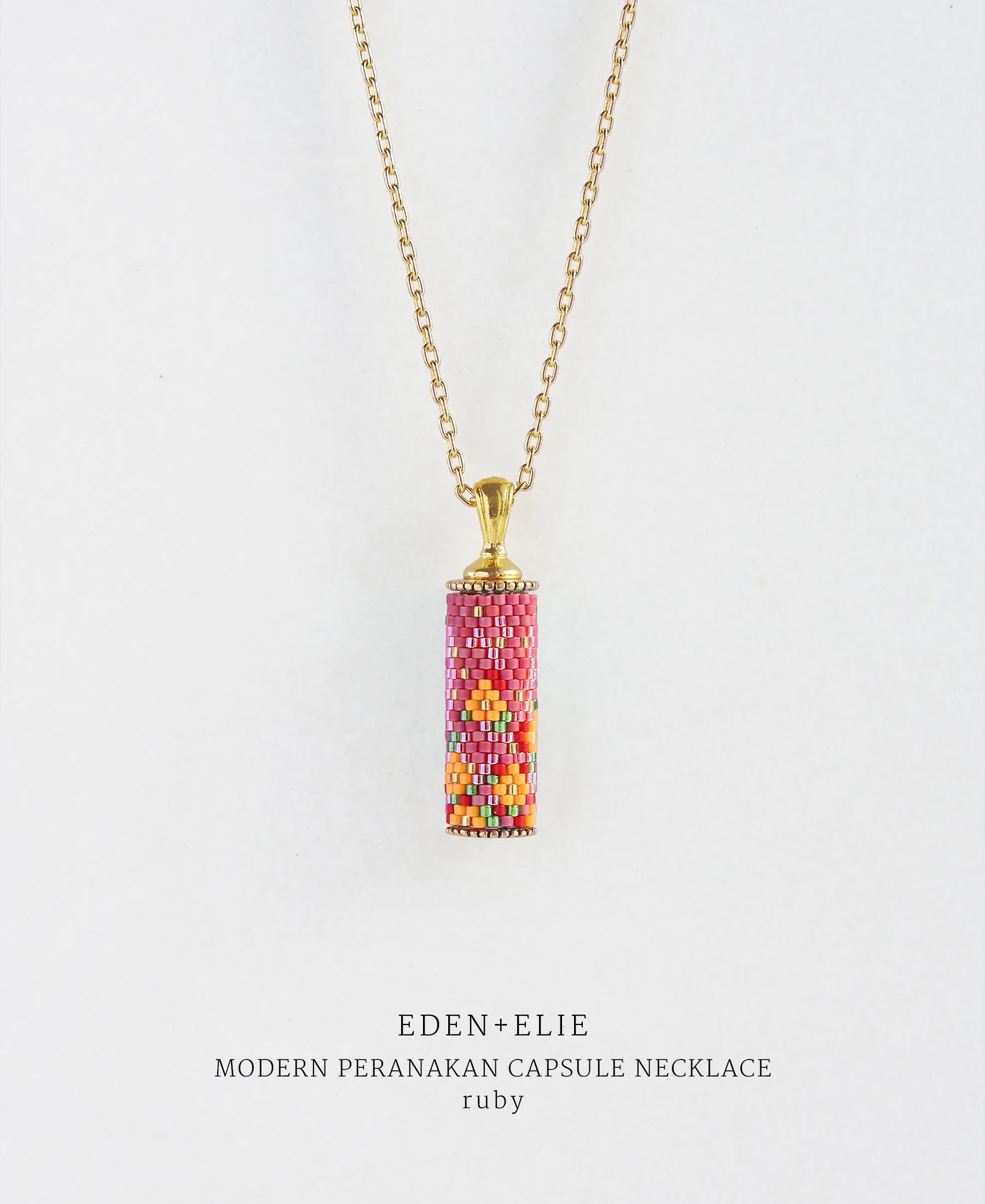 EDEN   ELIE Modern Peranakan capsule pendant necklace   bangle gift set - ruby