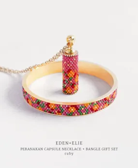 EDEN   ELIE Modern Peranakan capsule pendant necklace   bangle gift set - ruby