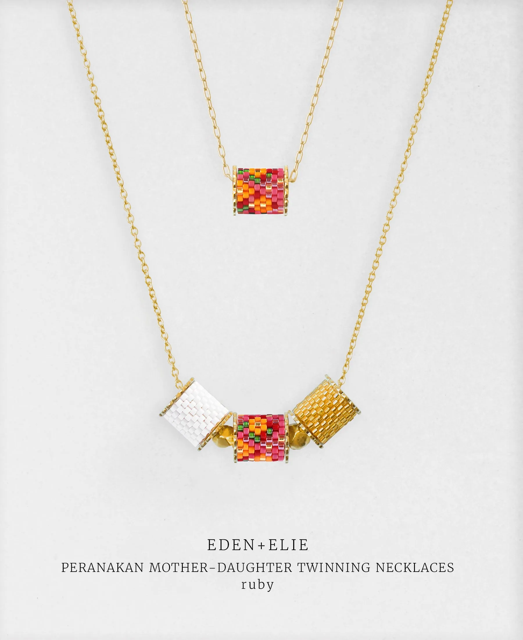 EDEN   ELIE Mother-Daughter twinning necklaces set - peranakan ruby