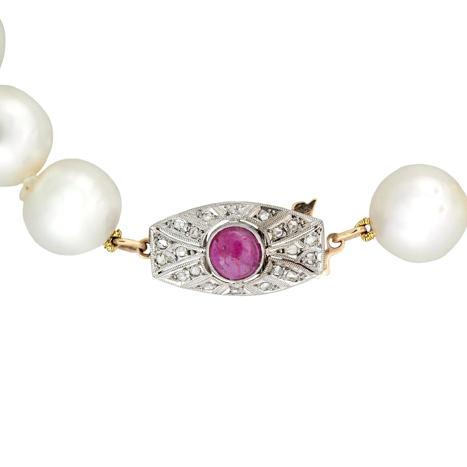 Edwardian South Sea Pearl Necklace with Diamond   Ruby Clasp