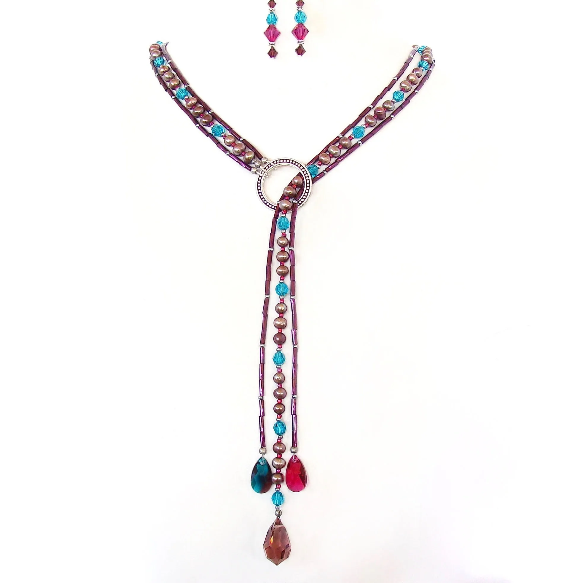 Electric Moon: Lariat Necklace with Swarovski Crystal Pendant