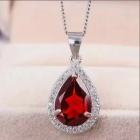 Elegant 2.00ctw Created Ruby and White Sapphire Teardrop Solitaire Pendant In Sterling Silver