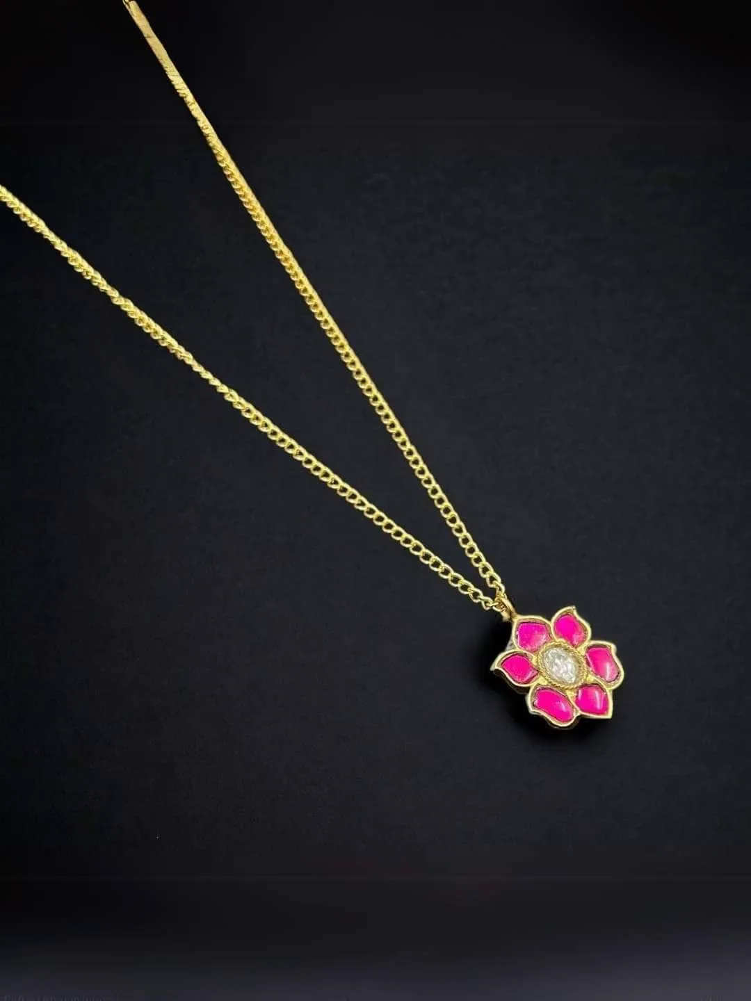 Elegant Ruby Stone Flower Design Pendant Necklace