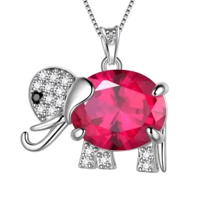 Elephant Birthstone July Ruby Necklace Pendant Women Girls Jewelry Birthday Gift