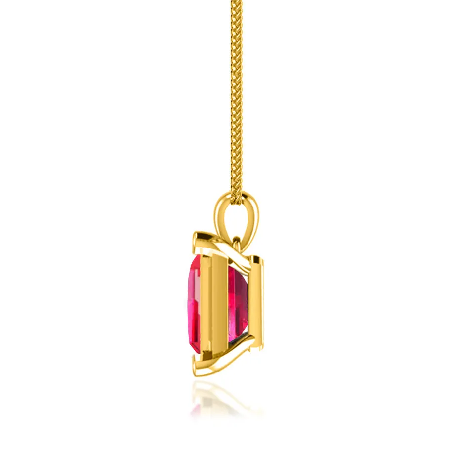 ELIZA - Emerald Cut Ruby 4 Claw Drop Pendant 18k Yellow Gold