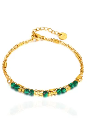 Elodie Green Emerald Pendant with Multi-Layer Chain Link Bracelet in Gold