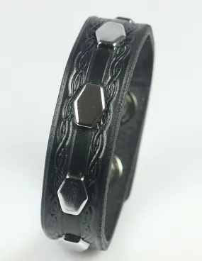 Embossed Hex Studded Leather Bracelet