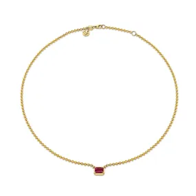 Emerald Cut Ruby on Orb Chain Necklace