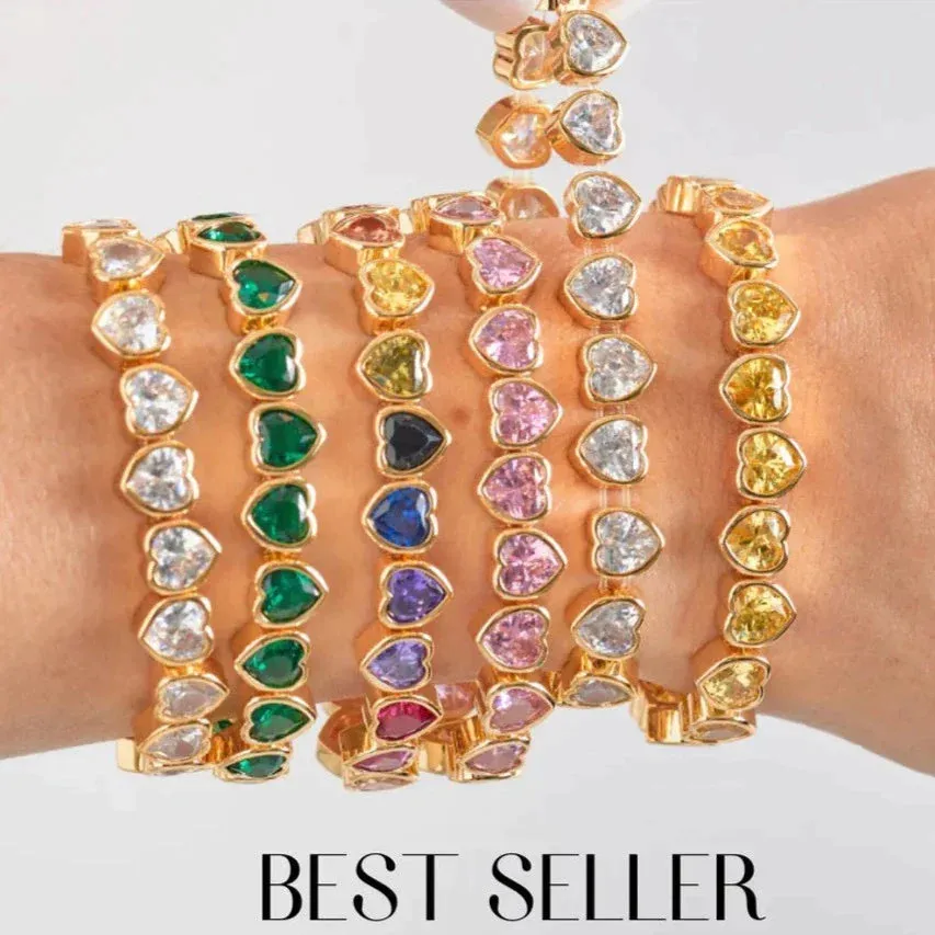 Emerald CZ Heart Bezel Stretch Bracelet