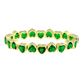 Emerald CZ Heart Bezel Stretch Bracelet