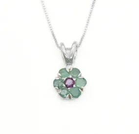 Emerald Flower Pendant - Green Flower Necklace - Silver Daisy Pendant