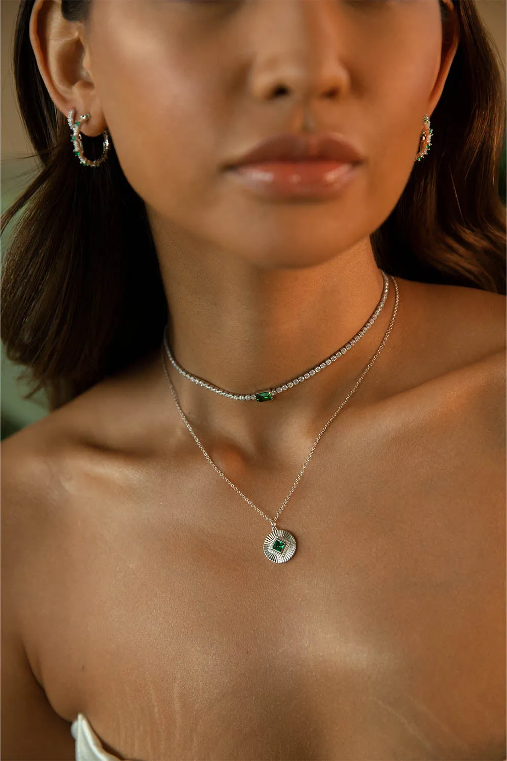 Emerald Tennis Necklace Green Silver