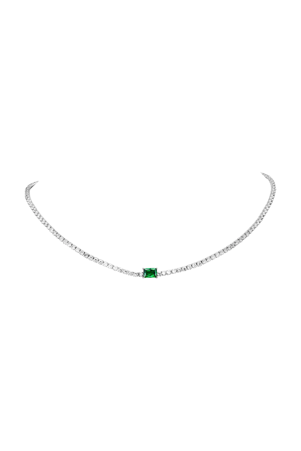 Emerald Tennis Necklace Green Silver