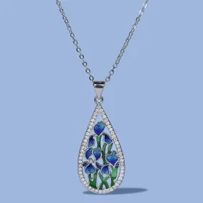 Enamel Fashion Blue Flower Pendant Necklace for Women in 925 Silver