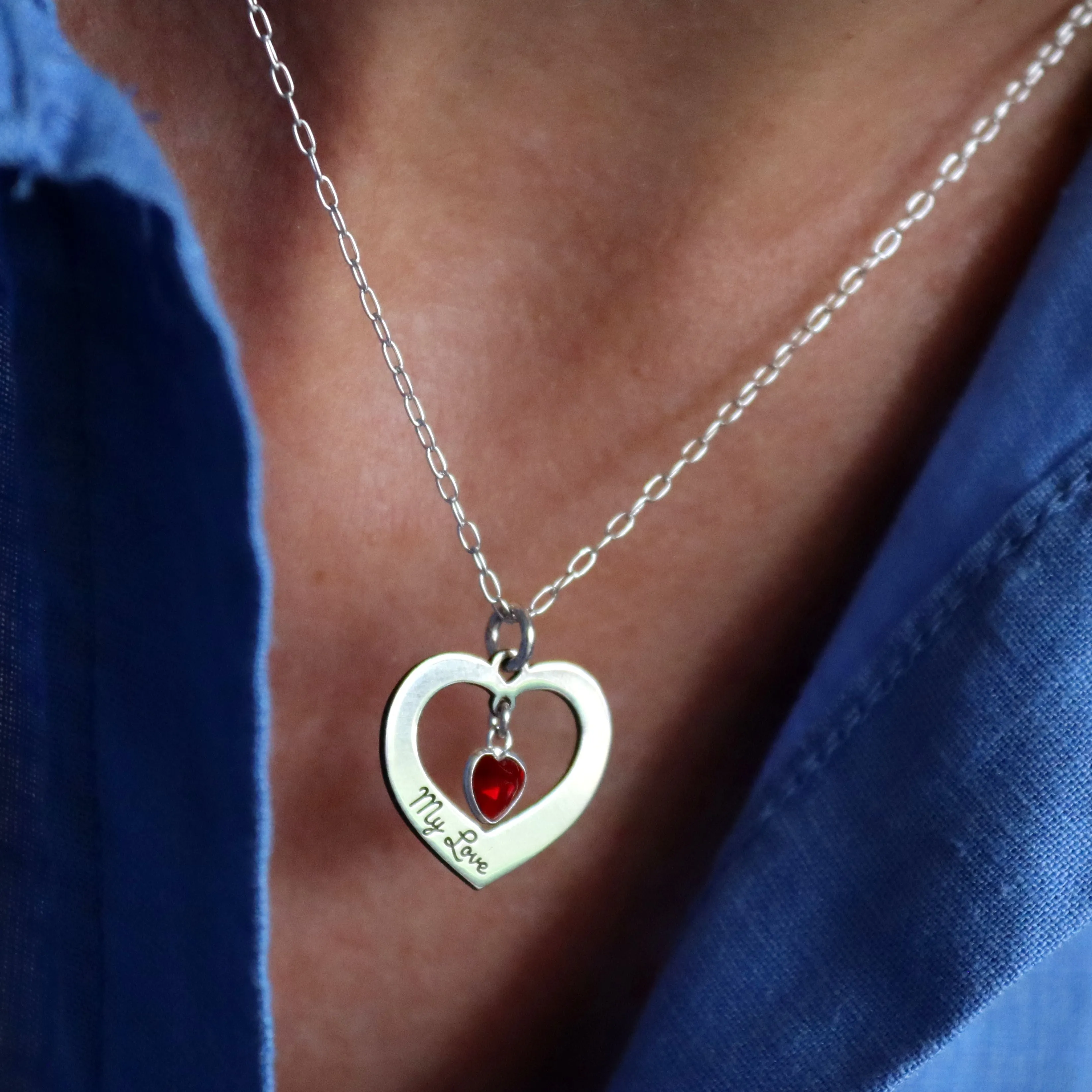 Engraved Heart Necklace - Personalized Love Pendant - Sterling silver Jewelry