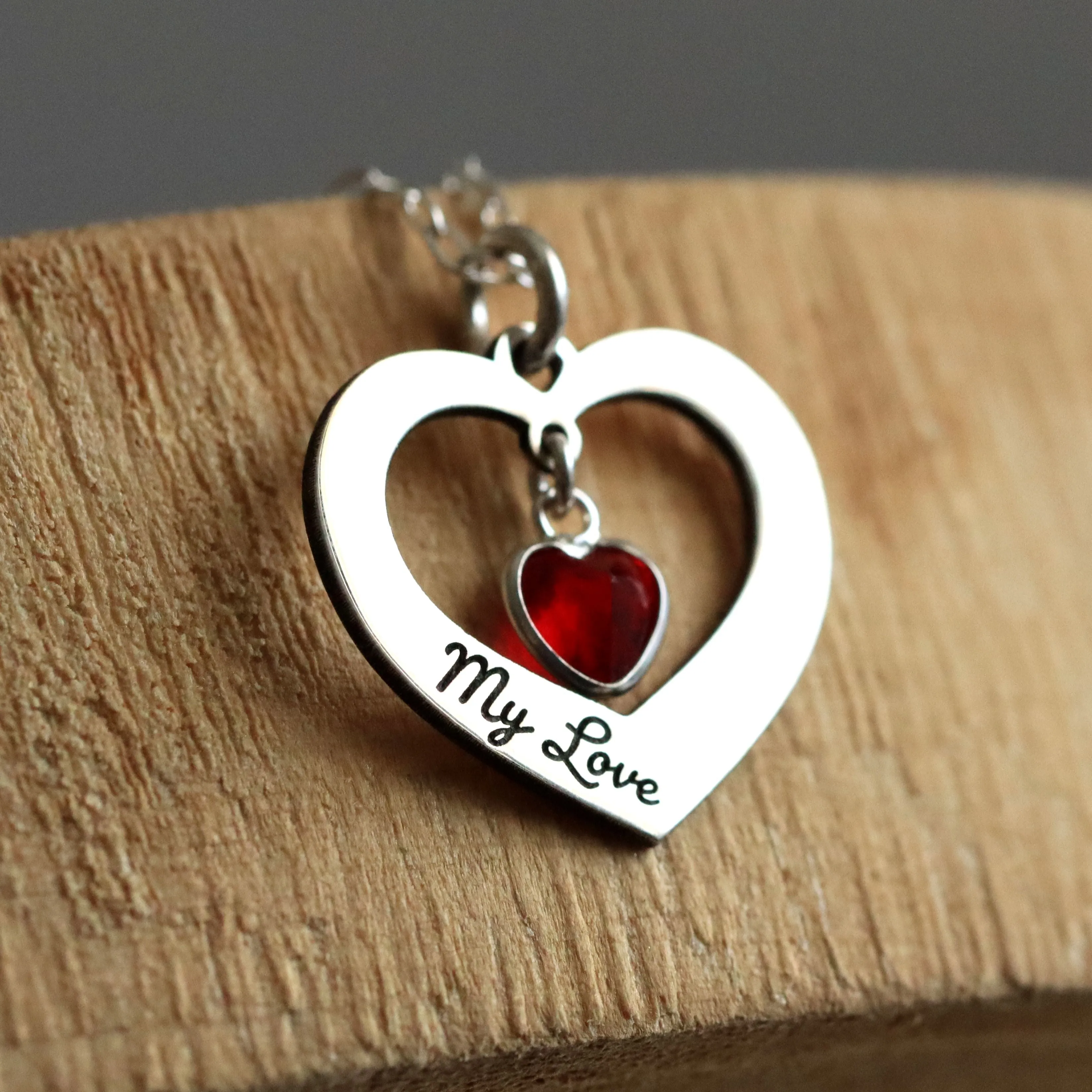 Engraved Heart Necklace - Personalized Love Pendant - Sterling silver Jewelry