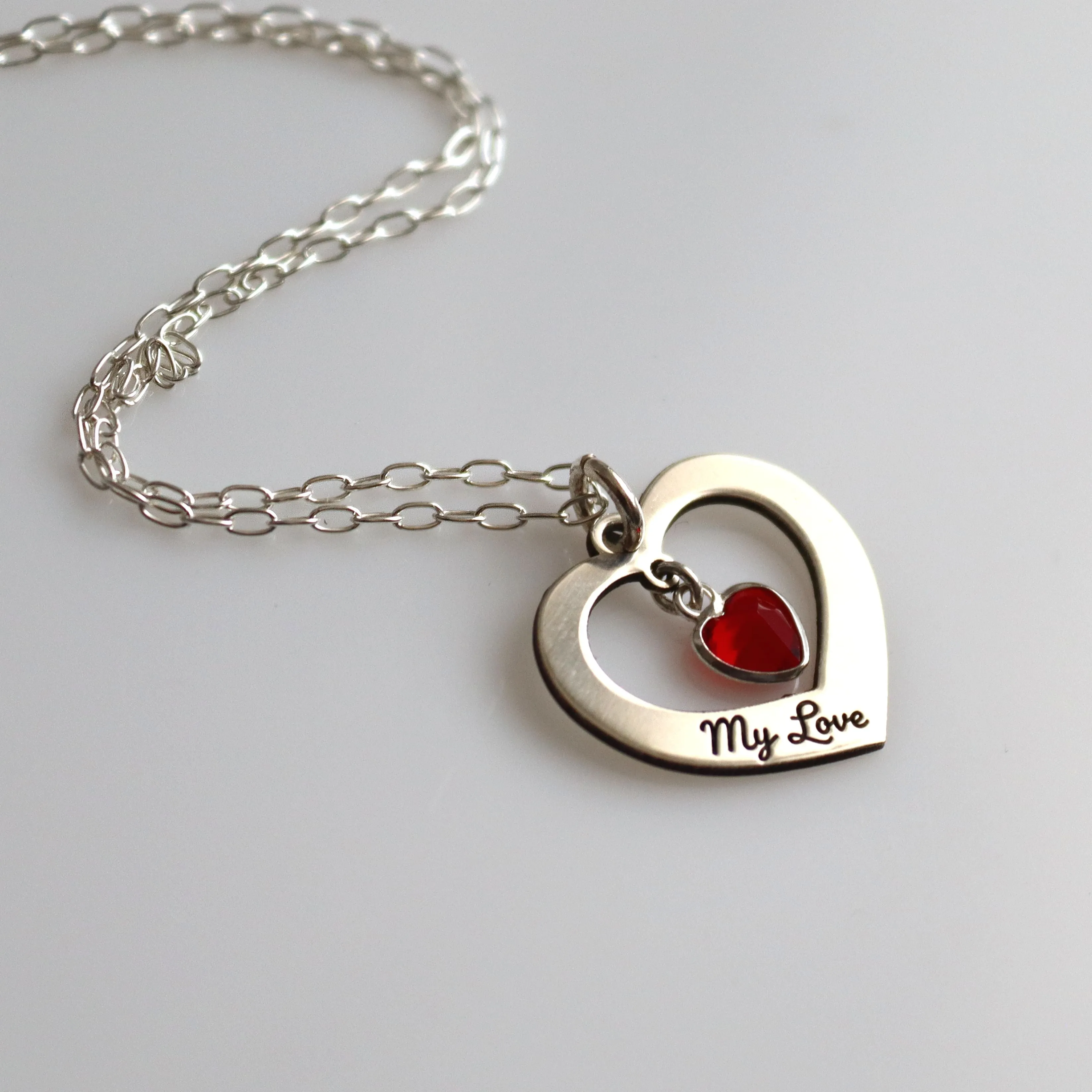 Engraved Heart Necklace - Personalized Love Pendant - Sterling silver Jewelry