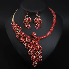 European and American exaggerated ruby peacock necklace earrings set bride wedding female accessories