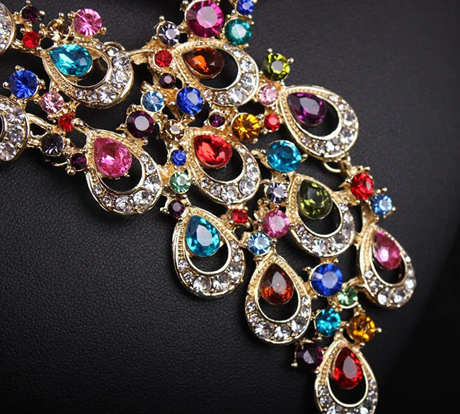 European and American exaggerated ruby peacock necklace earrings set bride wedding female accessories