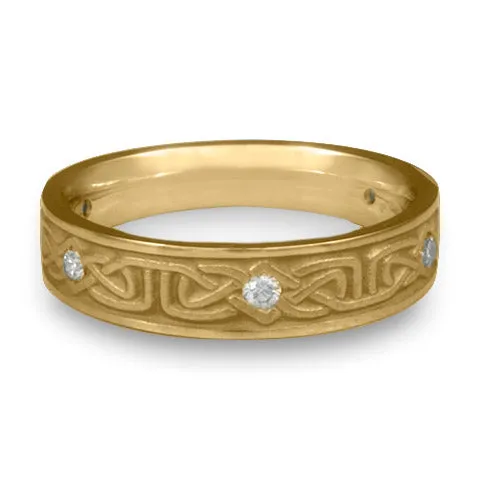 Extra Narrow Labyrinth with Diamonds Wedding Ring in 14K Yellow Gold