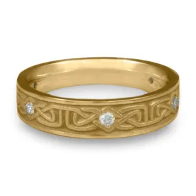 Extra Narrow Labyrinth with Diamonds Wedding Ring in 14K Yellow Gold